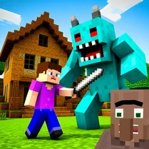 Play Noob Village Defense with Block Destruction